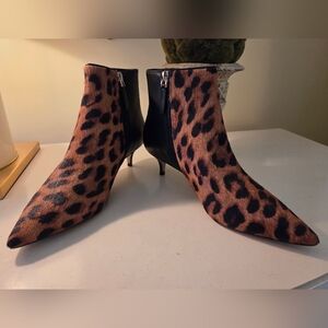 Talbots Leopard Pony Hair and Black Leather Booties with Kitten Heel